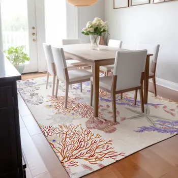 8' X 10' Cinnamon Ivory And Plum Geometric Washable Area Rug With UV Protection