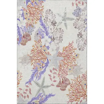 8' X 10' Cinnamon Ivory And Plum Geometric Washable Area Rug With UV Protection