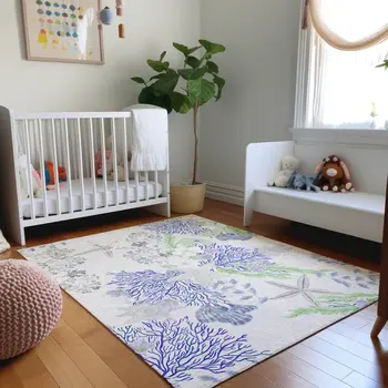 10' X 14' Blue Ivory And Lime Green Geometric Washable Area Rug With UV Protection
