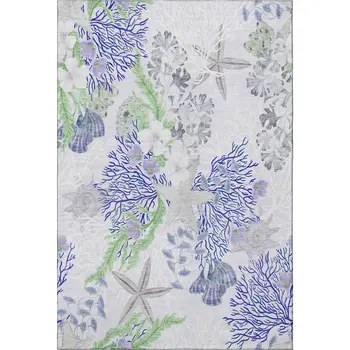 10' X 14' Blue Ivory And Lime Green Geometric Washable Area Rug With UV Protection
