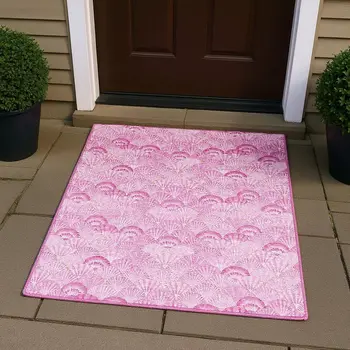 3' X 5' Pink And Ivory Geometric Washable Area Rug With UV Protection