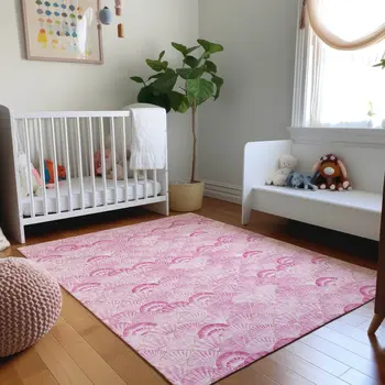 3' X 5' Pink And Ivory Geometric Washable Area Rug With UV Protection