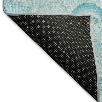 5' X 8' Aqua And Ivory Geometric Washable Area Rug With UV Protection
