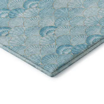 5' X 8' Aqua And Ivory Geometric Washable Area Rug With UV Protection