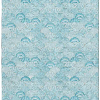 5' X 8' Aqua And Ivory Geometric Washable Area Rug With UV Protection