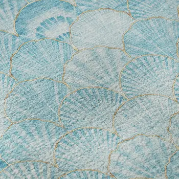 8' Aqua And Ivory Geometric Washable Round Rug With UV Protection