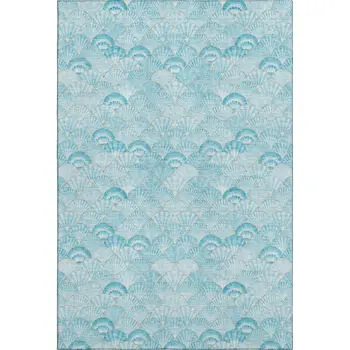 8' X 10' Aqua And Ivory Geometric Washable Area Rug With UV Protection