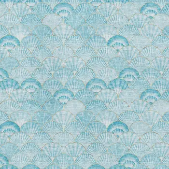 9' X 12' Aqua And Ivory Geometric Washable Area Rug With UV Protection