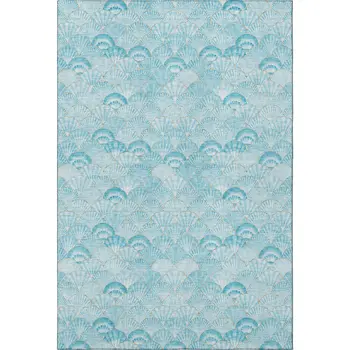 10' X 14' Aqua And Ivory Geometric Washable Area Rug With UV Protection