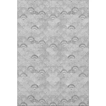 5' X 8' Gray And Ivory Geometric Washable Area Rug With UV Protection