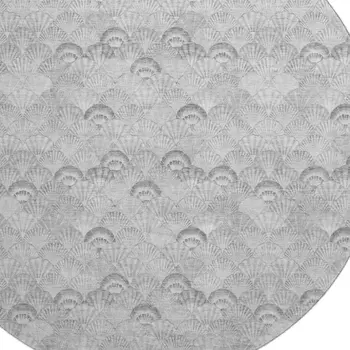 8' Gray And Ivory Geometric Washable Round Rug With UV Protection