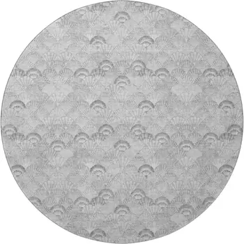 8' Gray And Ivory Geometric Washable Round Rug With UV Protection