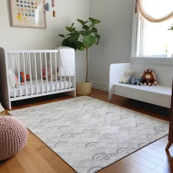 8' X 10' Gray And Ivory Geometric Washable Area Rug With UV Protection