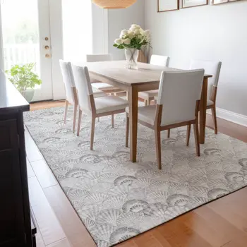8' X 10' Gray And Ivory Geometric Washable Area Rug With UV Protection