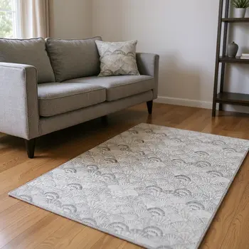 9' X 12' Gray And Ivory Geometric Washable Area Rug With UV Protection