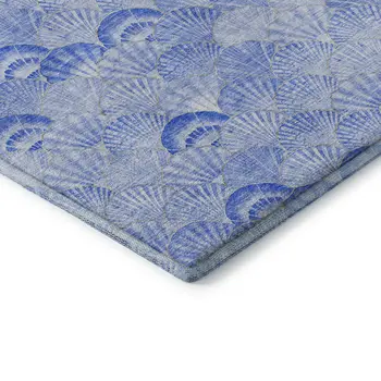 3' X 5' Blue And Ivory Geometric Washable Area Rug With UV Protection