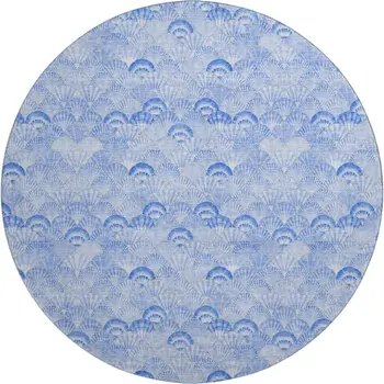 8' Blue And Ivory Geometric Washable Round Rug With UV Protection