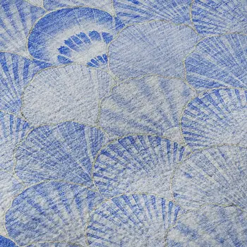 8' Blue And Ivory Geometric Washable Round Rug With UV Protection