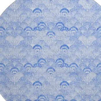 8' Blue And Ivory Geometric Washable Round Rug With UV Protection