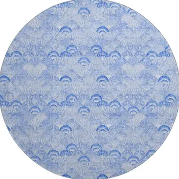 8' Blue And Ivory Geometric Washable Round Rug With UV Protection