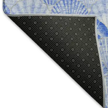 8' X 10' Blue And Ivory Geometric Washable Area Rug With UV Protection