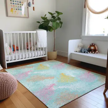 3' X 5' Aqua Orange And Pink Geometric Washable Area Rug With UV Protection