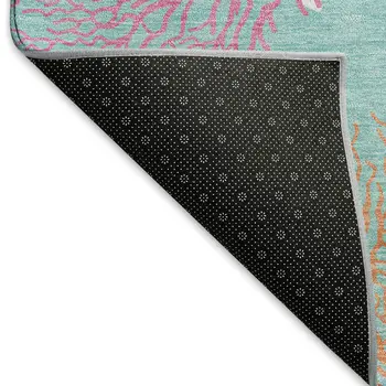 5' X 8' Aqua Orange And Pink Geometric Washable Area Rug With UV Protection