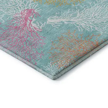 5' X 8' Aqua Orange And Pink Geometric Washable Area Rug With UV Protection