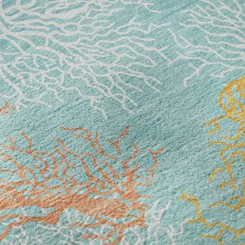 5' X 8' Aqua Orange And Pink Geometric Washable Area Rug With UV Protection