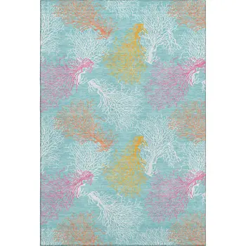 8' X 10' Aqua Orange And Pink Geometric Washable Area Rug With UV Protection