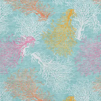 8' X 10' Aqua Orange And Pink Geometric Washable Area Rug With UV Protection