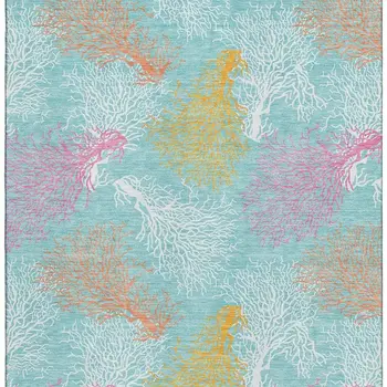 9' X 12' Aqua Orange And Pink Geometric Washable Area Rug With UV Protection