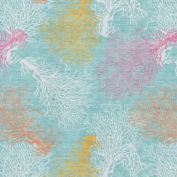 10' X 14' Aqua Orange And Pink Geometric Washable Area Rug With UV Protection
