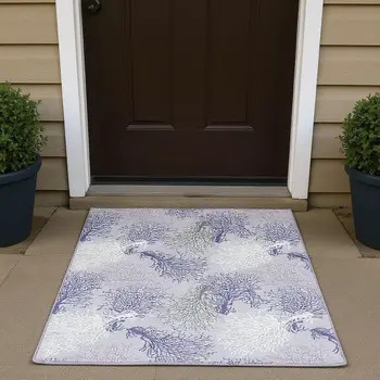 3' X 5' Purple Ivory And Gray Geometric Washable Area Rug With UV Protection