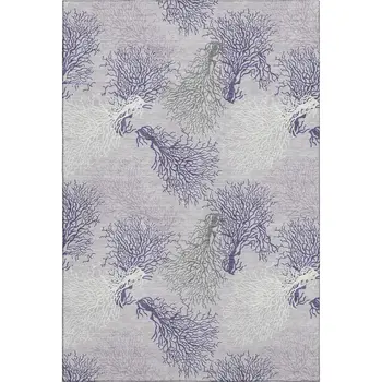 5' X 8' Purple Ivory And Gray Geometric Washable Area Rug With UV Protection