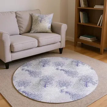 8' Purple Ivory And Gray Geometric Washable Round Rug With UV Protection