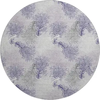 8' Purple Ivory And Gray Geometric Washable Round Rug With UV Protection