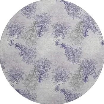 8' Purple Ivory And Gray Geometric Washable Round Rug With UV Protection