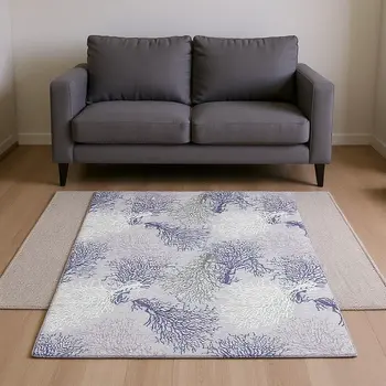8' X 10' Purple Ivory And Gray Geometric Washable Area Rug With UV Protection
