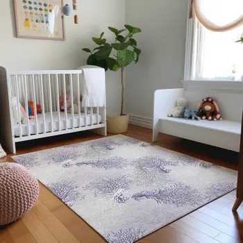 8' X 10' Purple Ivory And Gray Geometric Washable Area Rug With UV Protection