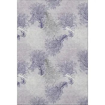 8' X 10' Purple Ivory And Gray Geometric Washable Area Rug With UV Protection
