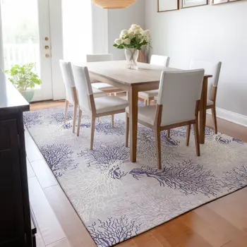 9' X 12' Purple Ivory And Gray Geometric Washable Area Rug With UV Protection