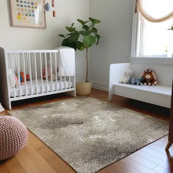 5' X 8' Latte Ivory And Gray Geometric Washable Area Rug With UV Protection