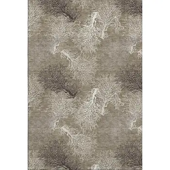 5' X 8' Latte Ivory And Gray Geometric Washable Area Rug With UV Protection