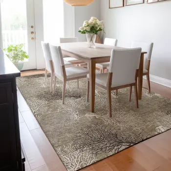 5' X 8' Latte Ivory And Gray Geometric Washable Area Rug With UV Protection