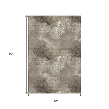 5' X 8' Latte Ivory And Gray Geometric Washable Area Rug With UV Protection