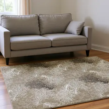 5' X 8' Latte Ivory And Gray Geometric Washable Area Rug With UV Protection