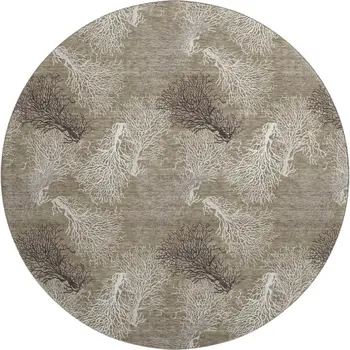 8' Latte Ivory And Gray Geometric Washable Round Rug With UV Protection