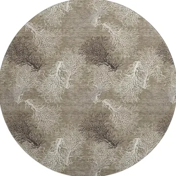 8' Latte Ivory And Gray Geometric Washable Round Rug With UV Protection