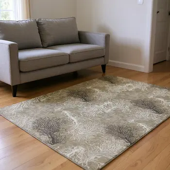 8' X 10' Latte Ivory And Gray Geometric Washable Area Rug With UV Protection